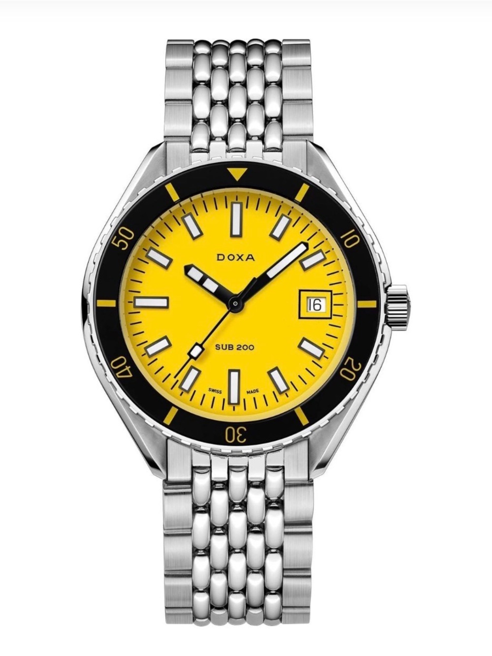 DOXA Watch Sub 200 Divingstar 42mm Yellow Dial on Beads of Rice Bracelet